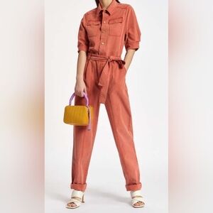 ESSENTIEL ANTWERP Bumpsuit Short Sleeve DUNGAREES In fire Orange.